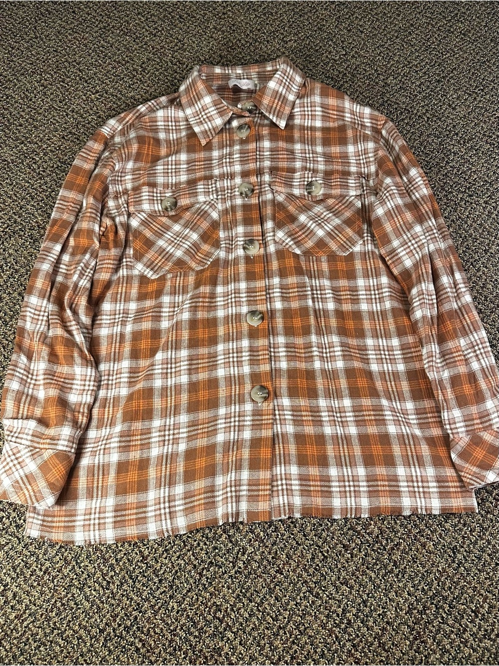 Pink Lily Orange & White Plaid Button-Up Shirt Jacket